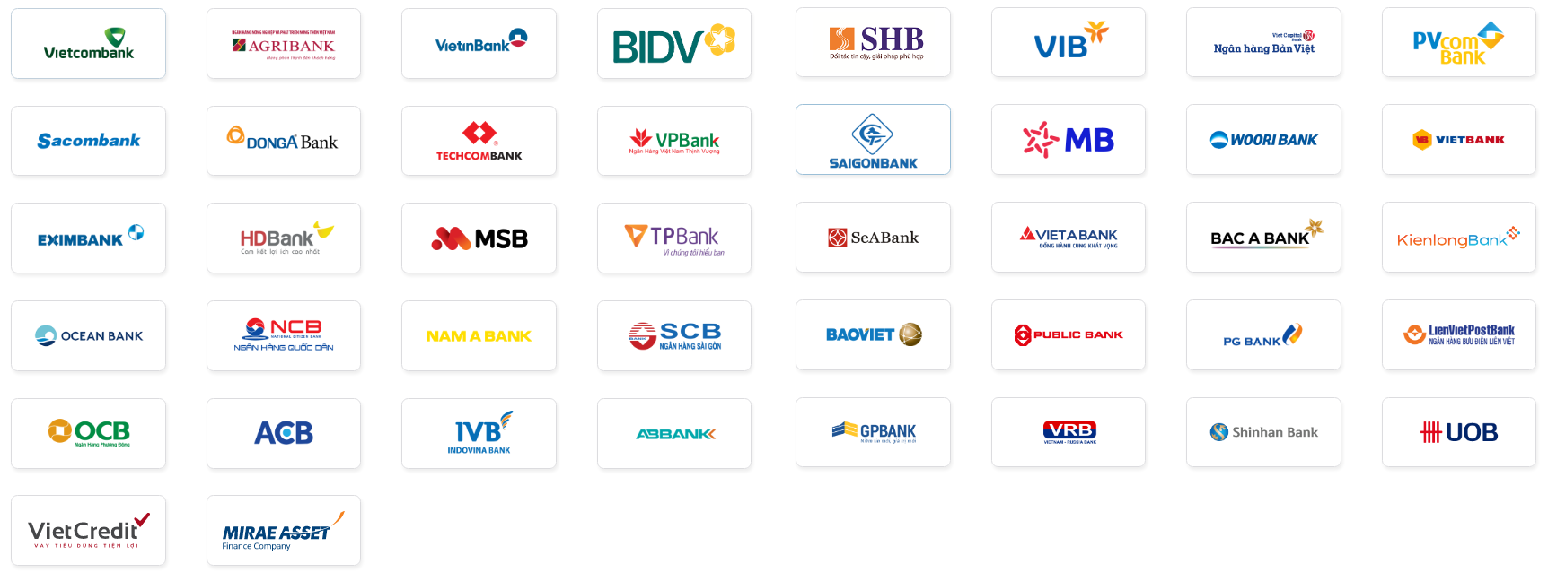 Ngân hàng hỗ trợ VNPAY